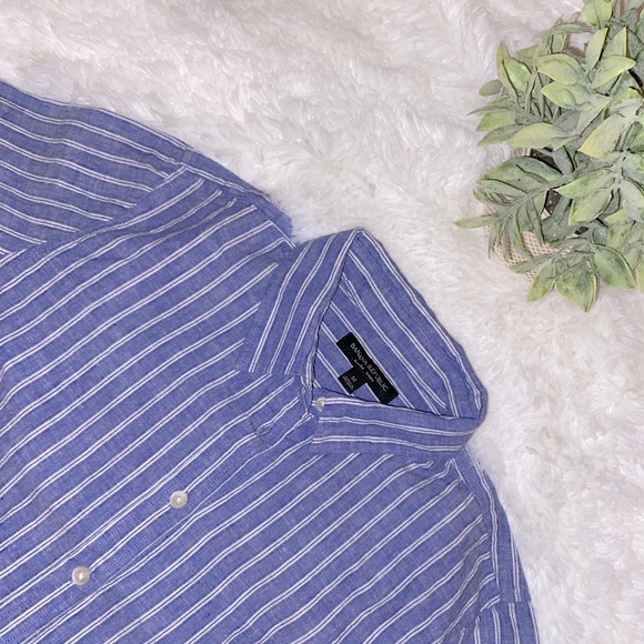 b a n a n a r e p u b l i c || classy blue striped flannel · · · m - Picture 3 of 4